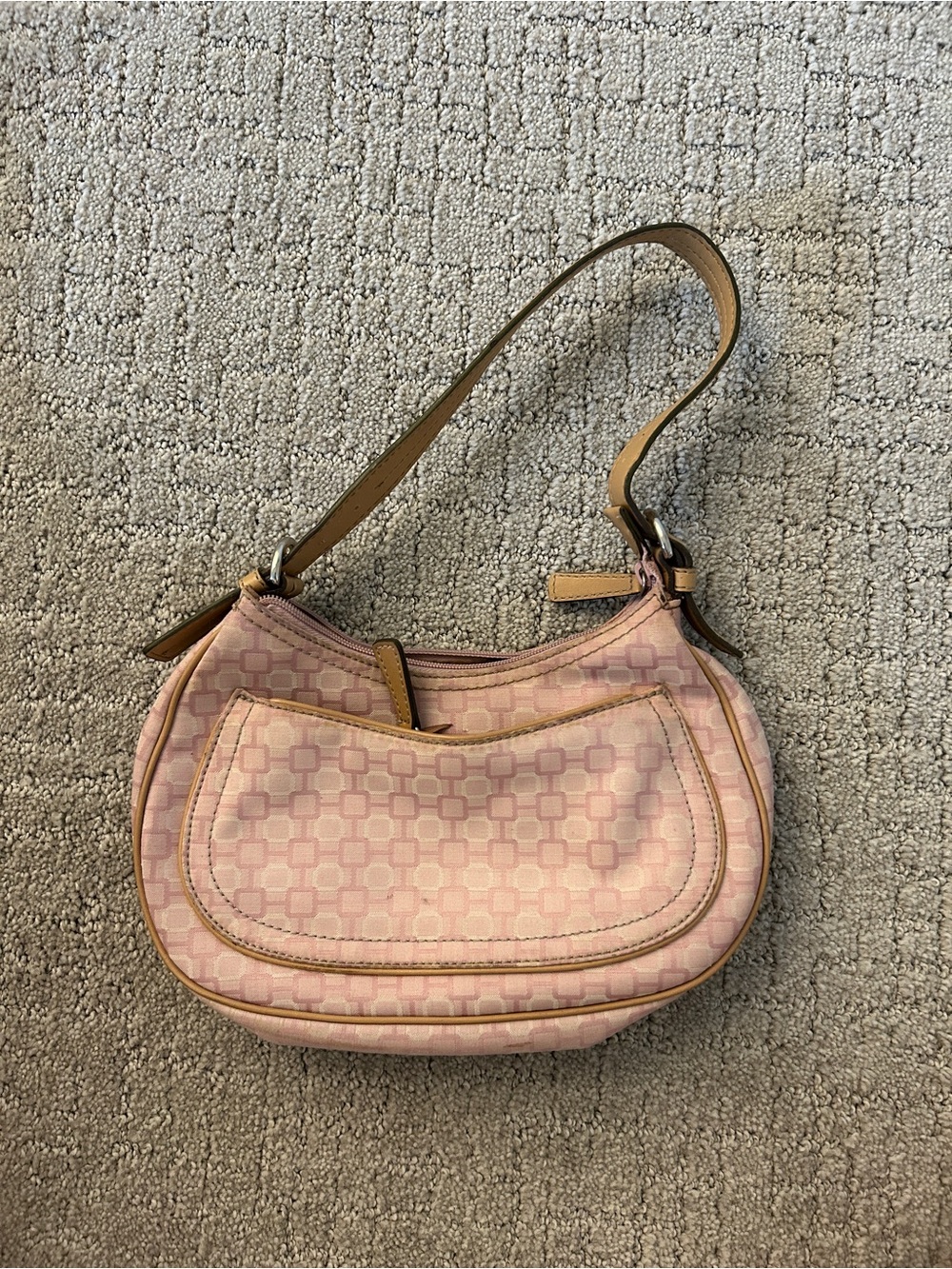 Nine West Pink Patterned Shoulder Bag with Tan Trim